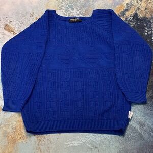 VTG 80s Pierre Cardin Cable Knit Sweater Dress Ladies Women's SMALL Blue Acrylic